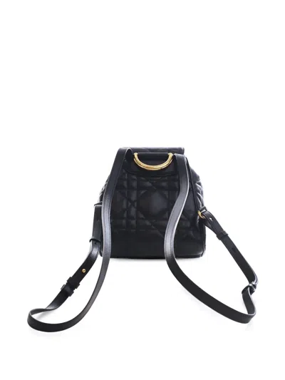 Pre-owned Dior 2024 Small Lambskin Macrocannage Caro Backpack In Black