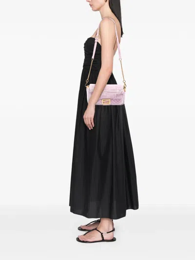 Pre-owned Fendi 2010-2025 Zucca Embossed Velvet Baguette Satchel In Pink