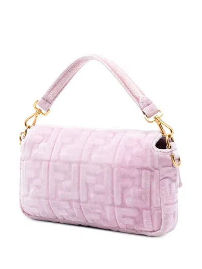 Pre-owned Fendi 2010-2025 Zucca Embossed Velvet Baguette Satchel In Pink