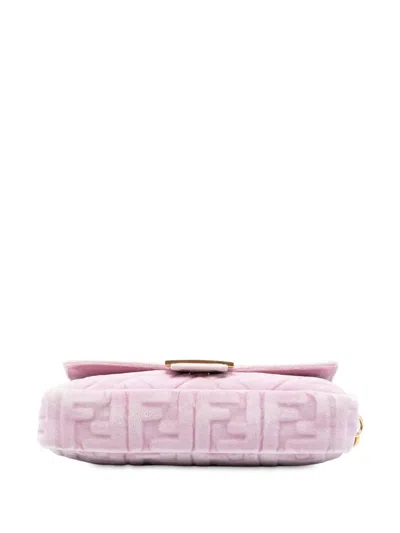 Pre-owned Fendi 2010-2025 Zucca Embossed Velvet Baguette Satchel In Pink