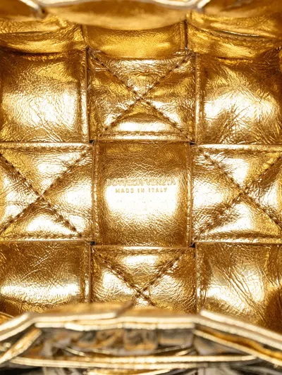 Pre-owned Bottega Veneta 2012-2025 Small Metallic Crushed Nappa Maxi Intrecciato Cassette Bucket Bag In Gold