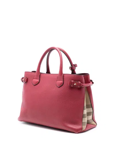 Pre-owned Burberry 2000-2017 Medium Leather And House Check Banner Satchel In Red