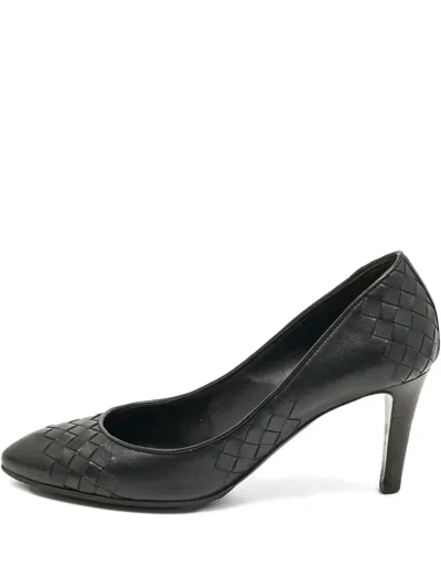 Pre-owned Bottega Veneta Intrecciato Weave Pointed Pumps In Black