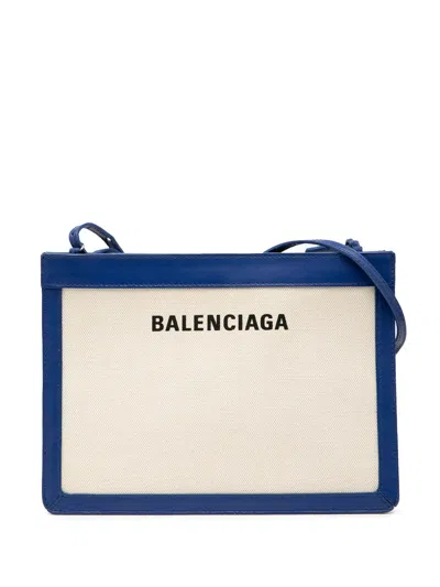 Pre-owned Balenciaga 2018 Canvas Navy Pochette Crossbody Bag In Brown