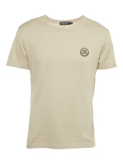 Pre-owned Dolce & Gabbana Logo-embroidered T-shirt In Neutral