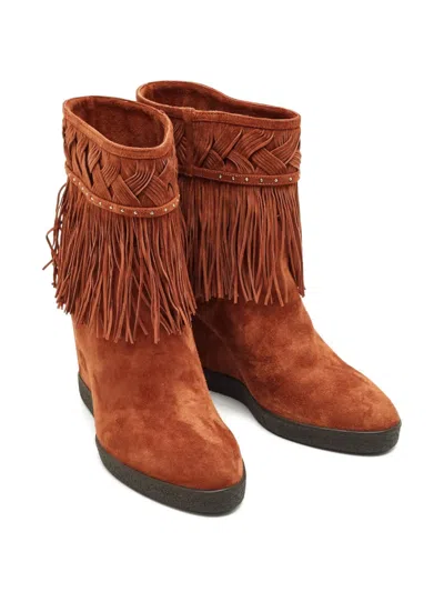 Pre-owned Le Silla Fringed Suede Boots In Brown