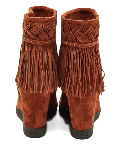 Pre-owned Le Silla Fringed Suede Boots In Brown
