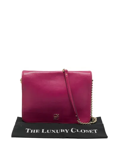 Pre-owned Carolina Herrera Vintage Flap Leather Cross Body Bag In Pink