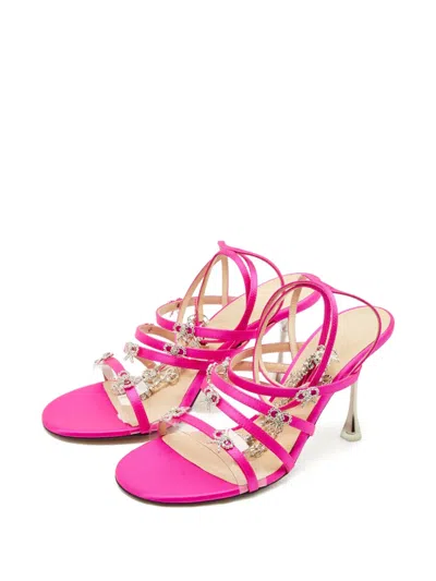 Pre-owned Mach&mach Camille Crystal-bow Sandals In Pink