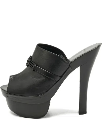 Pre-owned Versace Medusa Leather Platform Sandals In Black