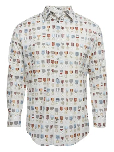 Pre-owned Hermes Medal-print Button-down Shirt In White