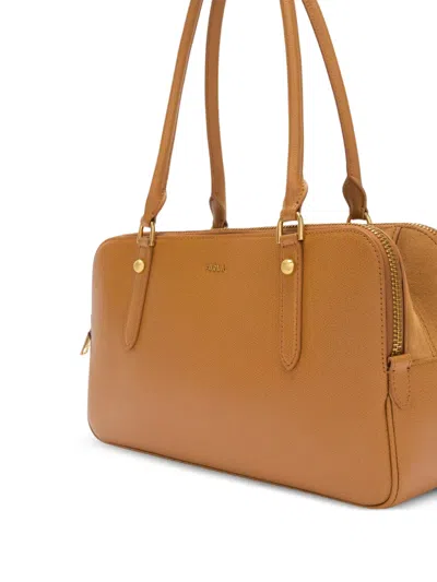 Furla Boston Leather Tote Bag In Brown