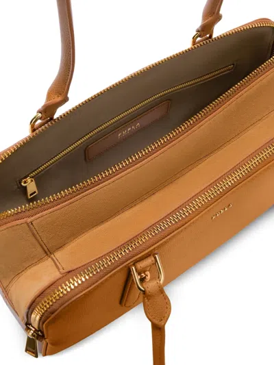 Furla Boston Leather Tote Bag In Brown