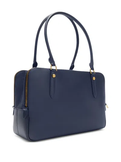 Furla Large Boston Zip Leather Tote Bag In Blue