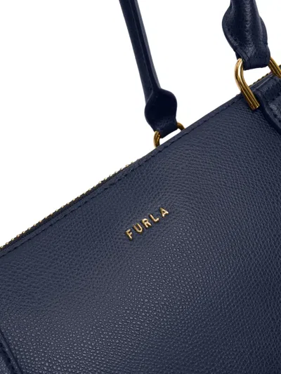 Furla Large Boston Zip Leather Tote Bag In Blue