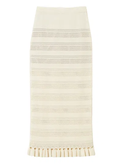 Twinset Knitted Ruffled-hem Midi Skirt In Neutral