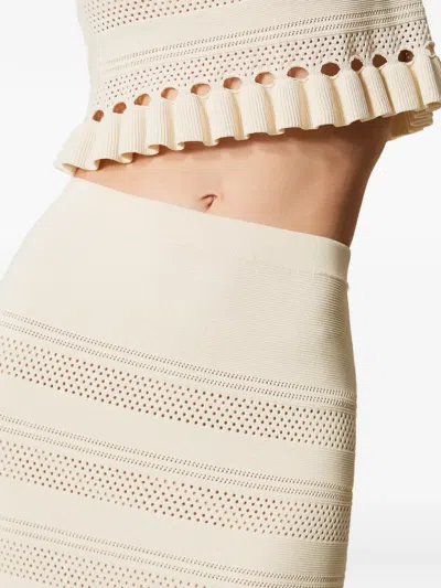 Twinset Knitted Ruffled-hem Midi Skirt In Neutral