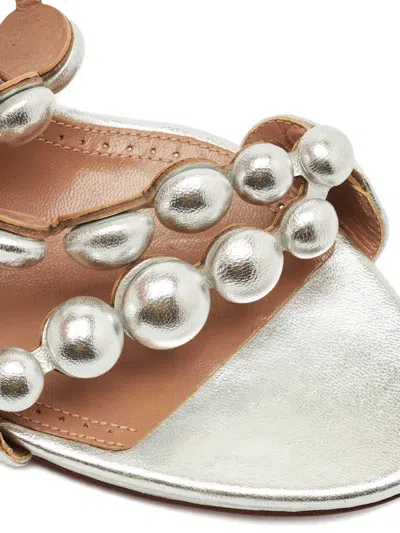 Pre-owned Alaïa Bombe Strappy Leather Sandals In Silver