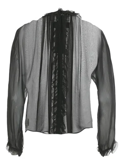 Pre-owned Dolce & Gabbana Ruffle Jewel Blouse In Black