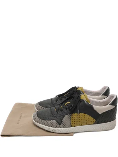 Pre-owned Bottega Veneta Lace-up Perforated Leather Sneakers In Black