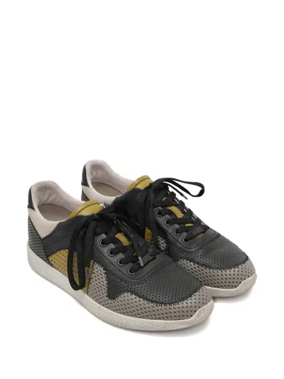 Pre-owned Bottega Veneta Lace-up Perforated Leather Sneakers In Black
