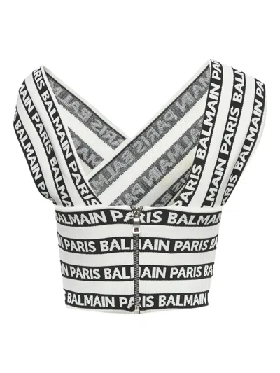 Pre-owned Balmain Crossover-banded Top In White
