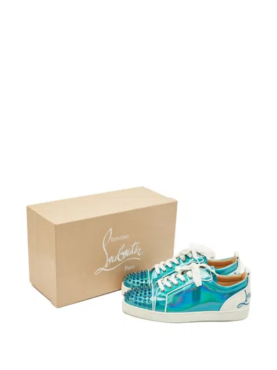 Pre-owned Christian Louboutin Louis Junior Studded Leather Sneakers In Blue