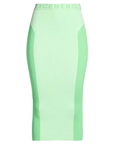 Iceberg Woman Midi Skirt Green Size S Cotton, Polyamide, Elastane, Viscose In Green