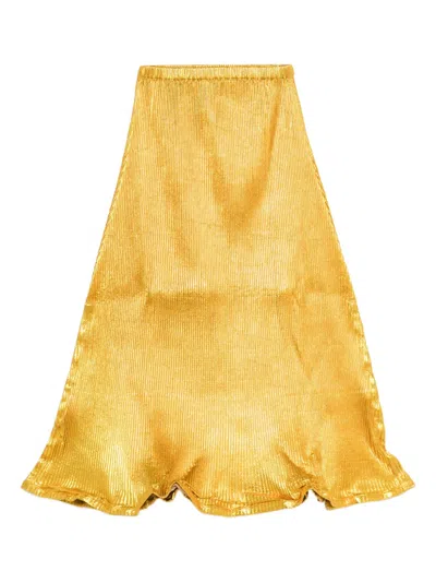 Melitta Baumeister Metallic Pleated Midi Skirt In Yellow