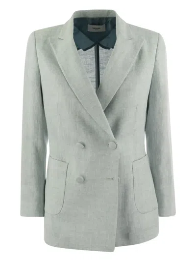 Saulina Doppelreihiger Leinenblazer In Gray