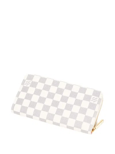 Pre-owned Louis Vuitton Damier Azur Boat-print Zip-around Wallet In White