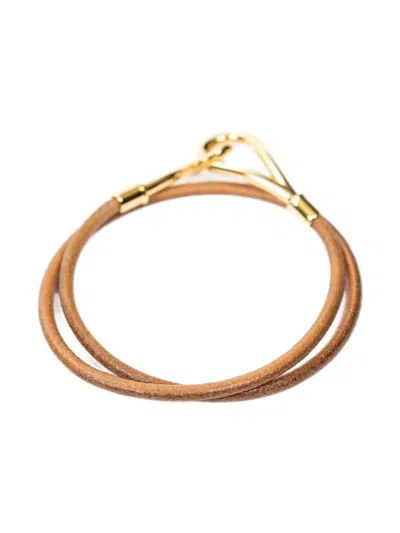 Pre-owned Hermes Jumbo Hook Leather Bracelet In Gold
