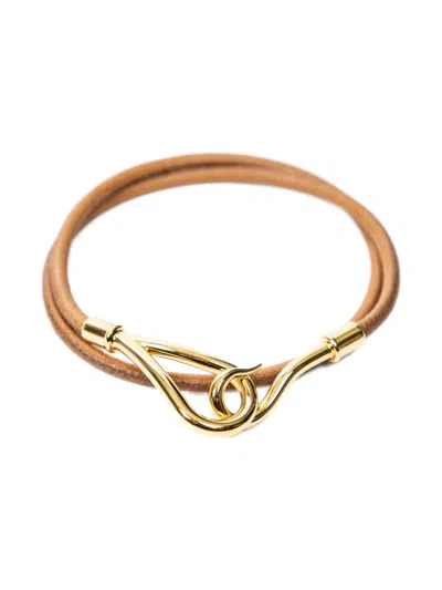 Pre-owned Hermes Jumbo Hook Leather Bracelet In Gold
