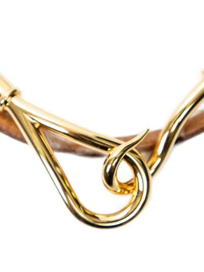 Pre-owned Hermes Jumbo Hook Leather Bracelet In Gold