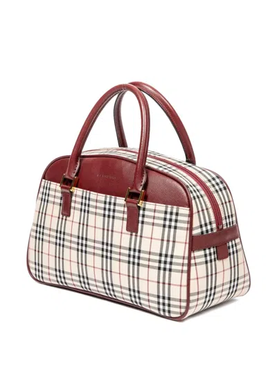 Pre-owned Burberry 1990 House Check Tote Bag In White