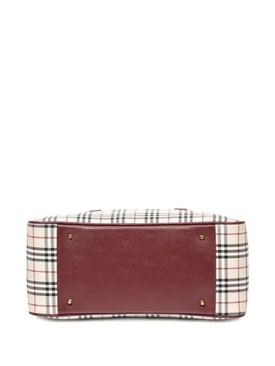 Pre-owned Burberry 1990 House Check Tote Bag In White