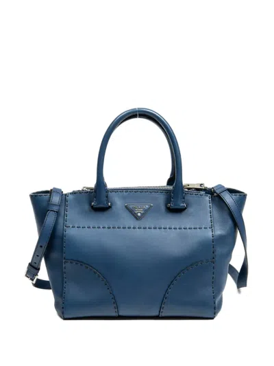 Pre-owned Prada Stitched Twin Tote Bag In Blue