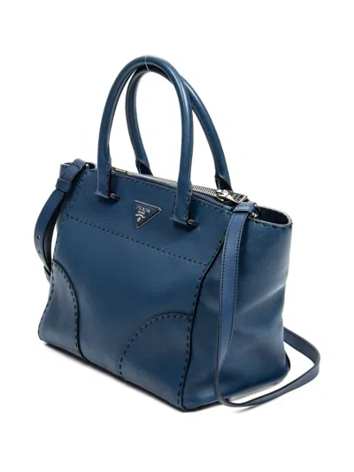 Pre-owned Prada Stitched Twin Tote Bag In Blue
