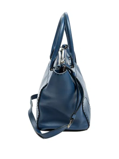 Pre-owned Prada Stitched Twin Tote Bag In Blue