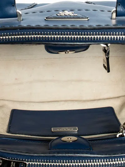 Pre-owned Prada Stitched Twin Tote Bag In Blue