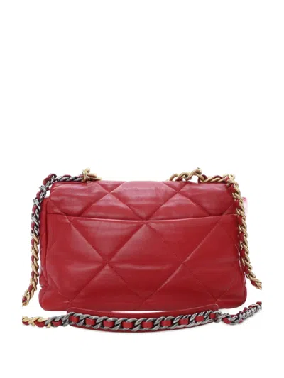 Pre-owned Chanel 2020 Large Lambskin 19 Flap Satchel In Red