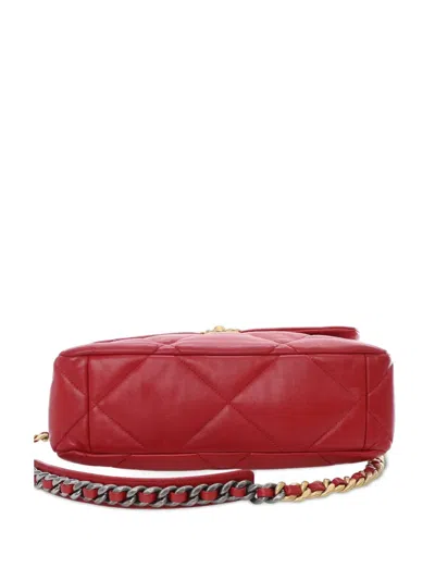 Pre-owned Chanel 2020 Large Lambskin 19 Flap Satchel In Red