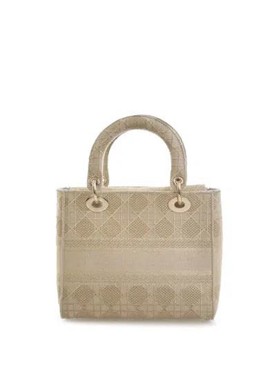 Pre-owned Dior 2020 Medium Canvas Cannage Lady D Lite Satchel In Gold