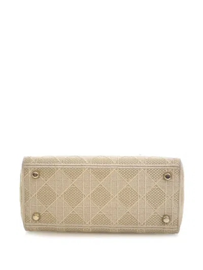 Pre-owned Dior 2020 Medium Canvas Cannage Lady D Lite Satchel In Gold