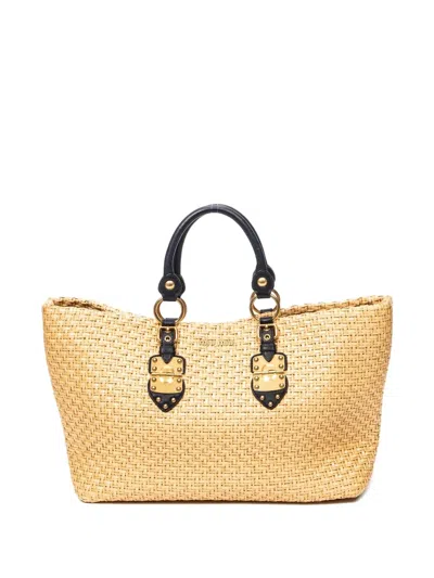 Pre-owned Miu Miu Woven Tote Bag In Neutral