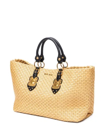 Pre-owned Miu Miu Woven Tote Bag In Neutral