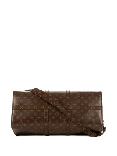 Pre-owned Louis Vuitton Nebula Keepall Bandouliere 50 Monogrammed Chip Luggage In Brown