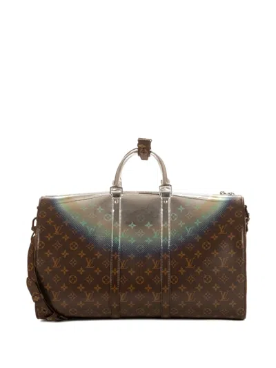 Pre-owned Louis Vuitton Nebula Keepall Bandouliere 50 Monogrammed Chip Luggage In Brown