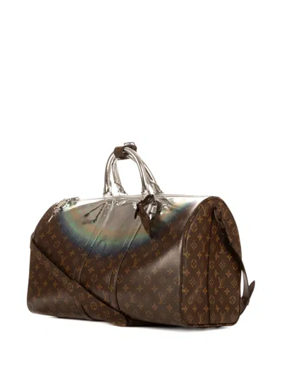 Pre-owned Louis Vuitton Nebula Keepall Bandouliere 50 Monogrammed Chip Luggage In Brown