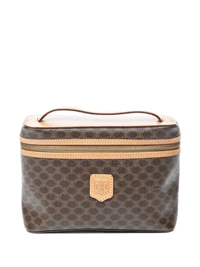 Pre-owned Celine Monogram-print Top Handle Make-up Bag In Brown